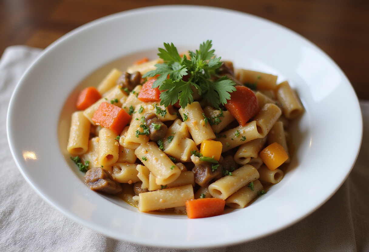 Delicious one pot veggie pasta ready to savor, showcasing a colorful and fresh combination of vegetables, perfect for a quick meal.