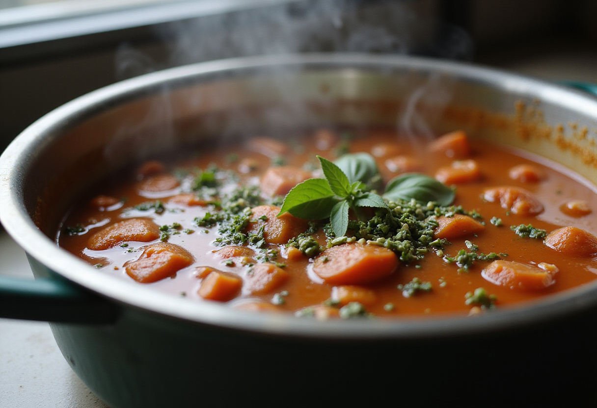 Enhancing the one pot veggie pasta with fresh herbs like basil and oregano, creating an aromatic blend for delicious flavor.