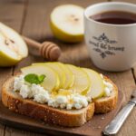 Final presentation of Pear & Cottage Cheese Toast, highlighting a delicious and nutritious breakfast option with a cozy ambiance.
