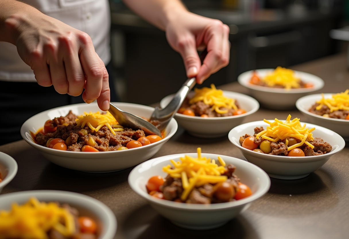 Plating Philly Cheesesteak Bowls with flavorful steak and vegetable mixture, topped with melted cheese, a quick and satisfying low-carb dinner.