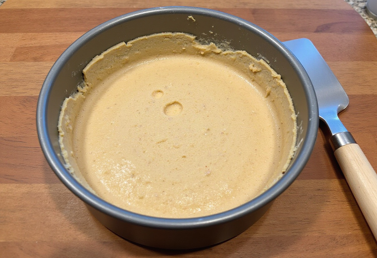 Almond crust mixture being pressed into a baking pan for Raspberry Coconut Bars, showcasing the preparation of a delicious base.