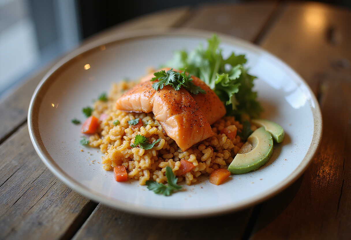 Deliciously served Spicy Salmon Crispy Rice, featuring crispy rice squares topped with spicy salmon and avocado, perfect for sushi lovers.