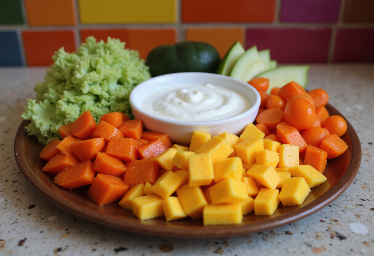 A beautifully arranged platter of fresh cut veggies ready for healthy snacking, perfect for a Supermodel Snack presentation.