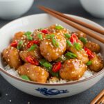 Delicious and beautifully presented Sweet Chili Chicken ready to serve, showcasing vibrant flavors and garnishes.