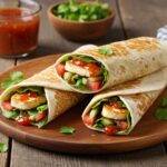 Delicious Sweet Chili Halloumi Wraps on a platter, beautifully garnished, ready to serve for a delightful meal.