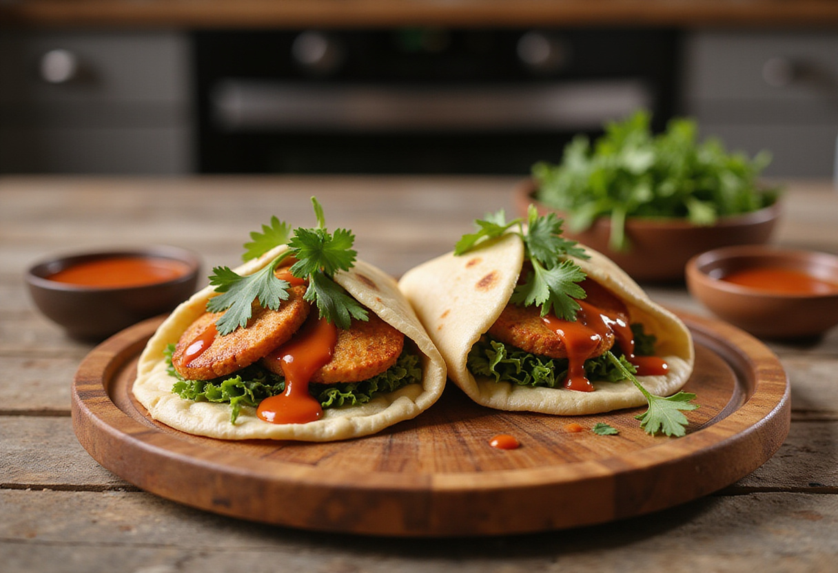 Delicious Sweet Chili Halloumi Wraps on a platter, beautifully garnished, ready to serve for a delightful meal.