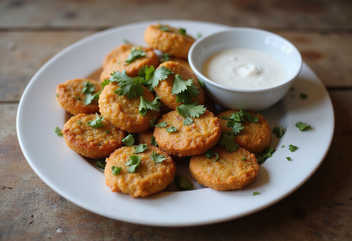 Final presentation of Taco Ranch Bites served on a plate with ranch dressing, perfect for parties or gatherings.