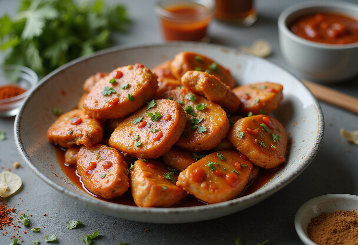 Slicing chicken breasts for Bang Bang Chicken Bowl, fresh ingredients, meal prep, flavorful chicken recipes.