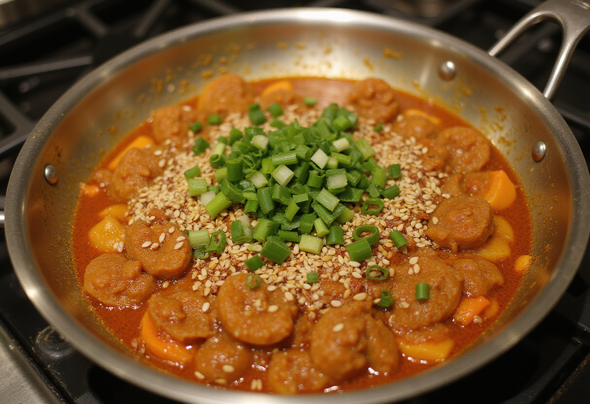 Cooking the perfect blend of seasoned ground meat and vegetables for the BEST Egg Roll in a Bowl.