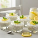 Final presentation of lemon cream chia pudding, a healthy and creamy no-bake dessert, ready to serve