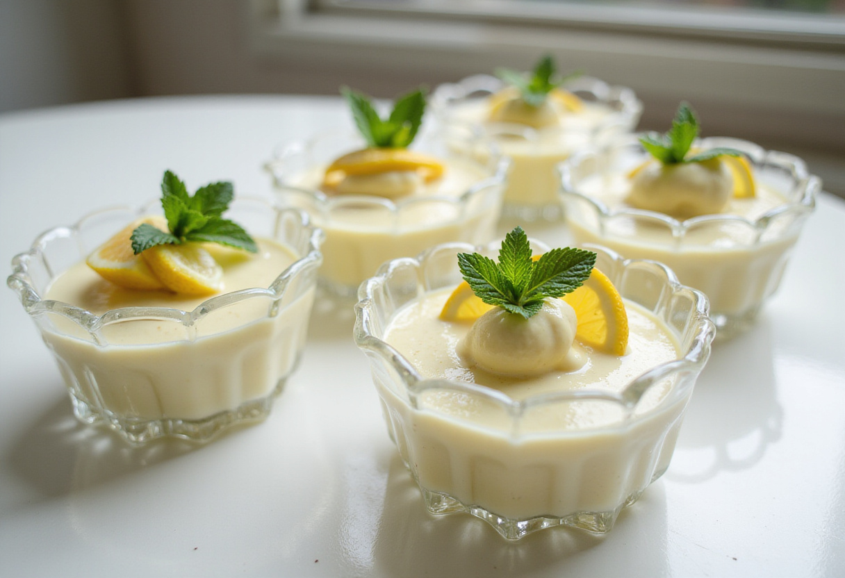 Final presentation of lemon cream chia pudding, a healthy and creamy no-bake dessert, ready to serve