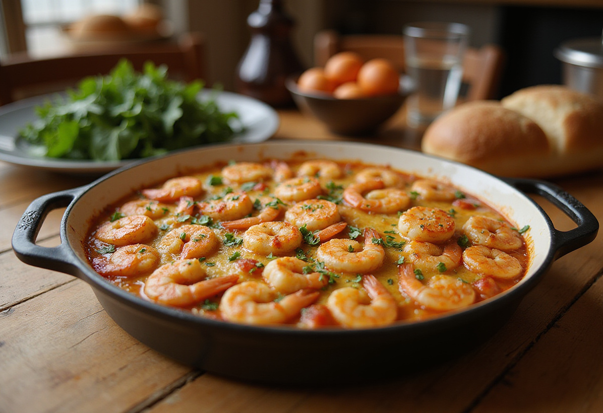 The finished best shrimp casserole, an appetizing dish ready to serve, highlighting the perfect blend of shrimp, creamy sauce, and a golden topping.
