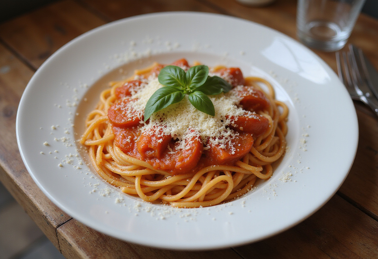 Delicious creamy tomato pasta ready to serve, highlighting the creamy texture and flavors in this comforting dish.
