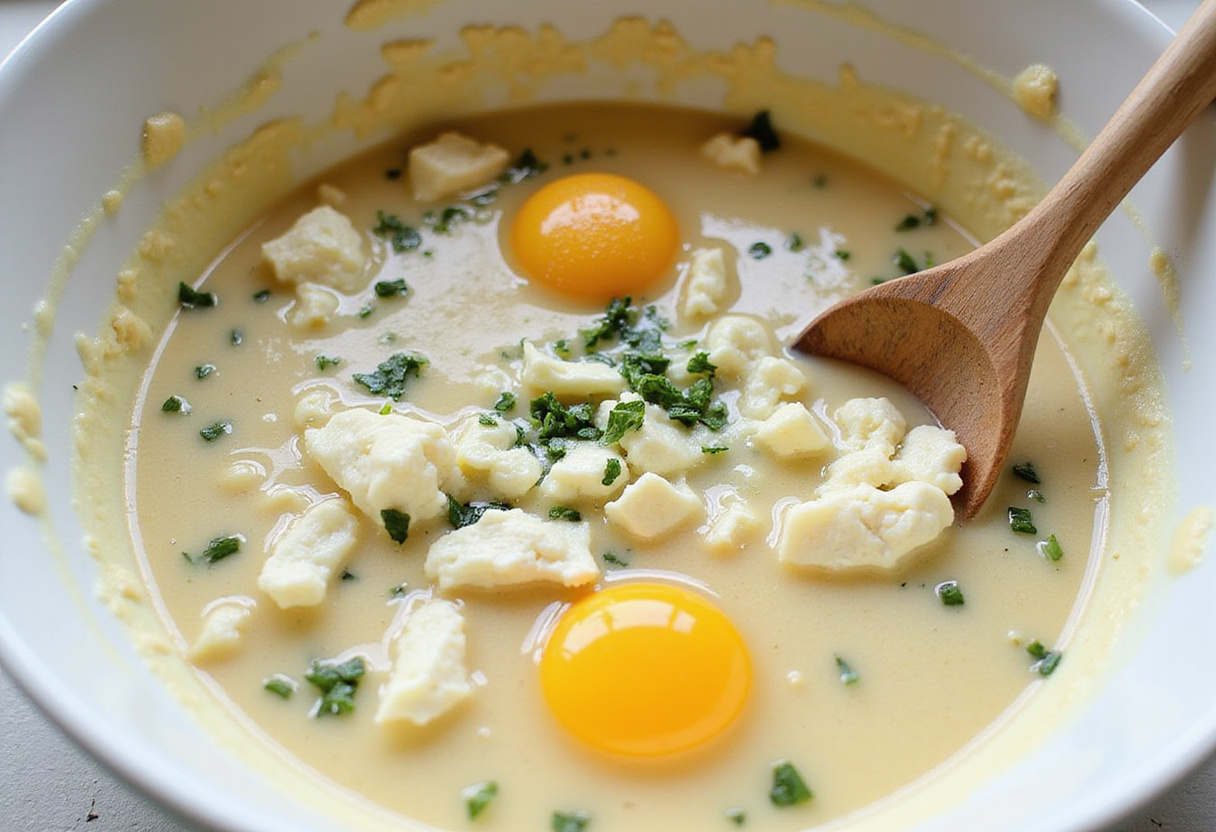 Mix cottage cheese and eggs with herbs to create a creamy filling for a high-protein veggie bake.