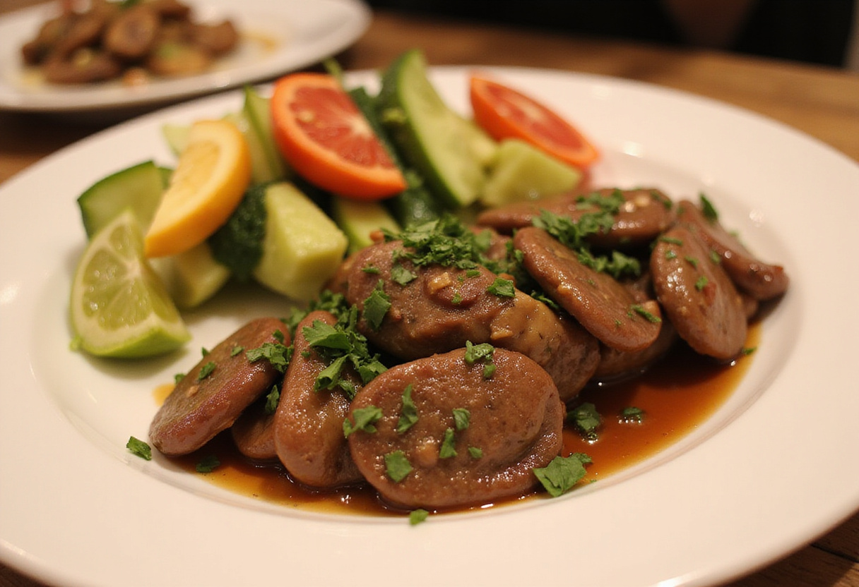 A plated Viral Chicken Liver dish garnished with herbs and vegetables, showcasing a delicious and appealing final presentation.