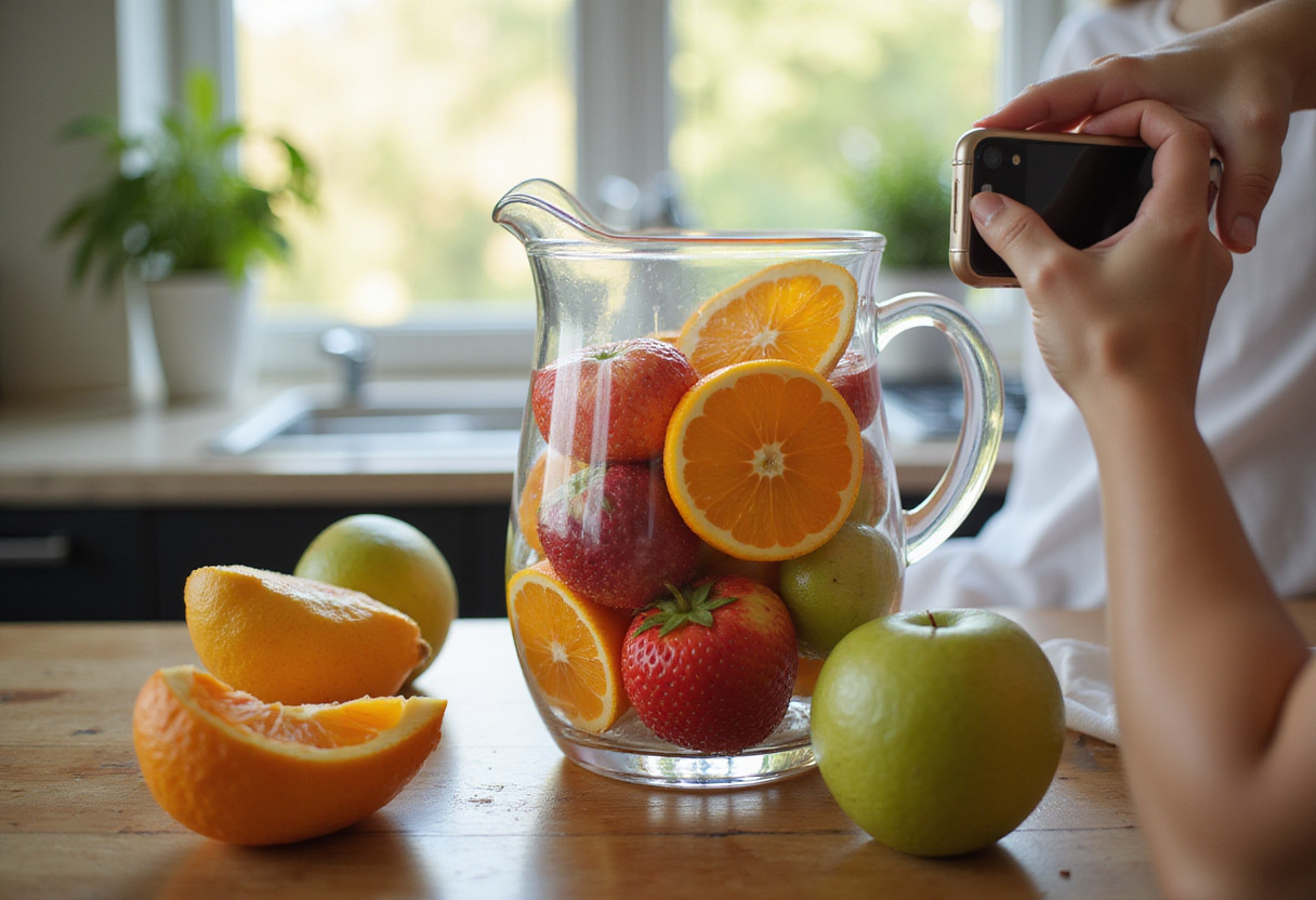 Vibrantly arranged fruits in a pitcher for making delicious Watertok infused waters.