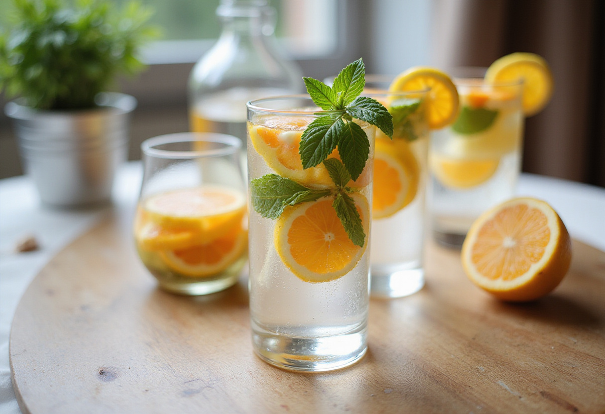Glass of Watertok infused water ready to serve, perfect for hydration and refreshment.