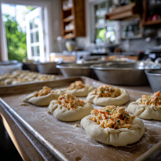 Filling dough with a creamy crab and shrimp mixture to create delicious crabby shrimp-stuffed garlic bread bombs
