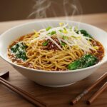 Delicious and vibrant bowl of saucy ramen noodles, showcasing an easy and flavorful recipe finished with toppings.