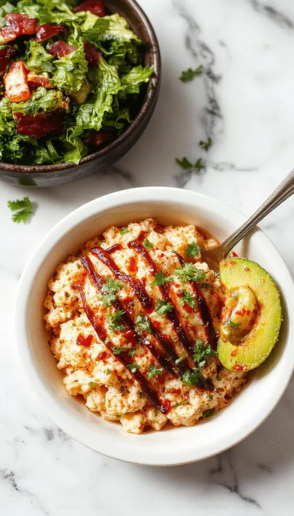 A vibrant taco rice bowl featuring fluffy white rice topped with seasoned ground beef, melting cheese, fresh chopped tomatoes, avocado slices, shredded lettuce, and a sprinkle of cilantro. The colorful ingredients are arranged in a rustic bowl with a side of lime wedges, creating an appealing and appetizing presentation.